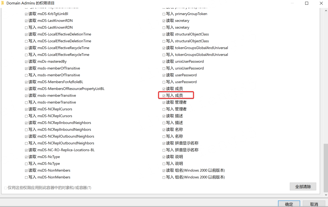 Domain Admins 的写入成员权限